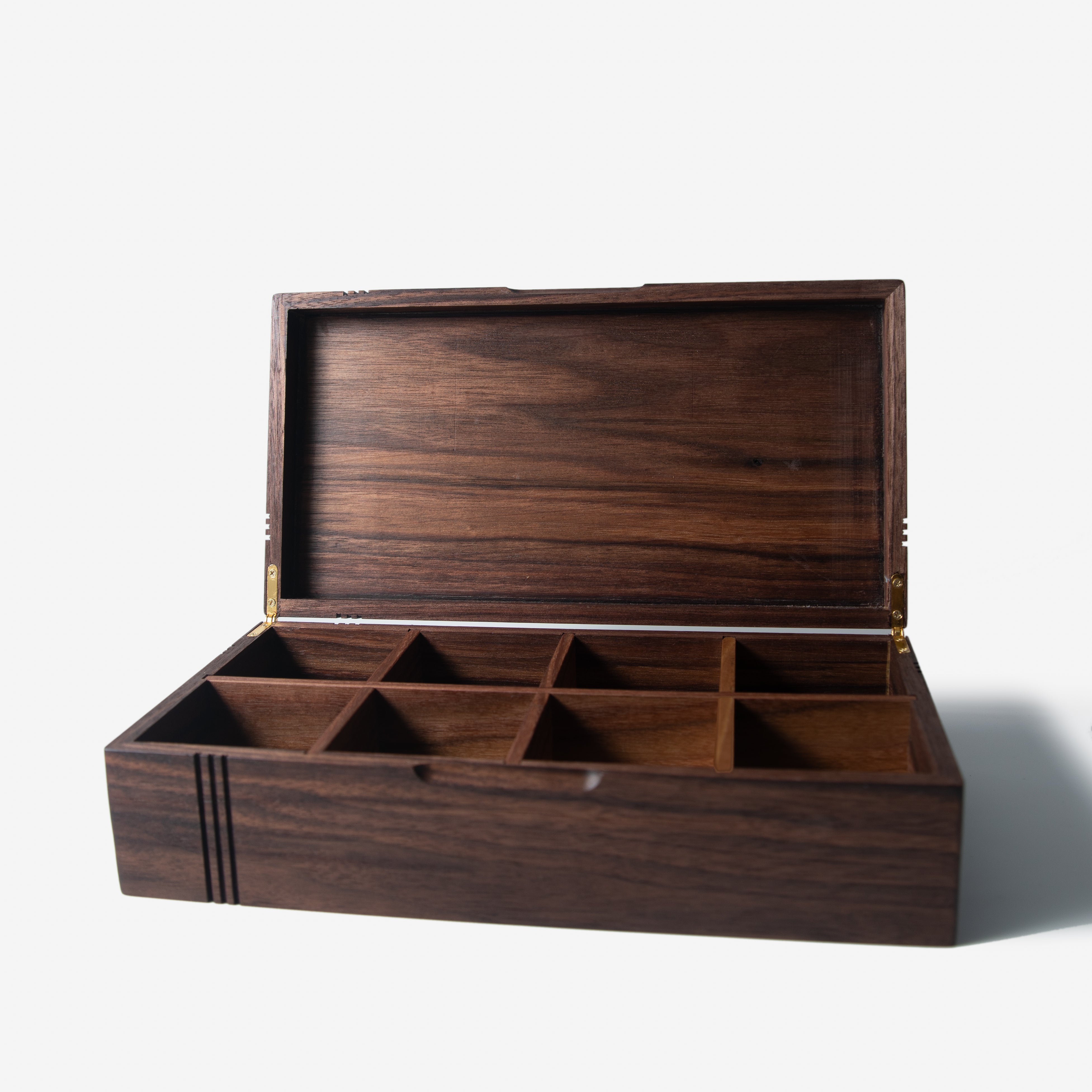 Black Walnut - Handcrafted with 8 compartments and Hinged Lid with